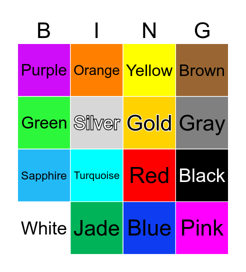Colors Bingo Card