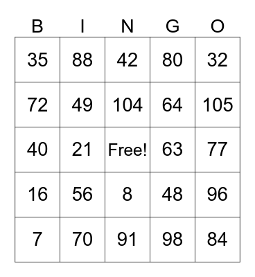 7's and 8's Multiplication Tables Bingo Card