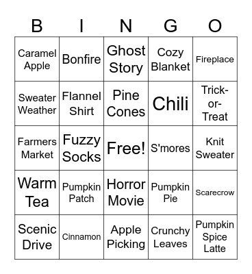 Fall Brain Break Bingo Card