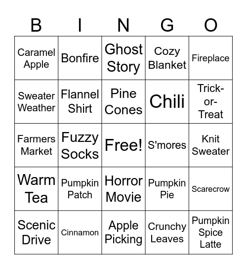 Fall Brain Break Bingo Card