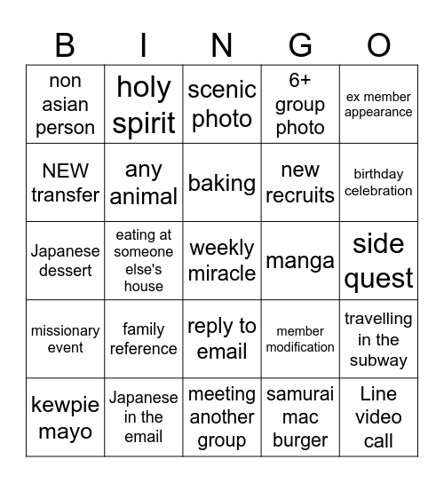 CHANG GANG BINGO Card