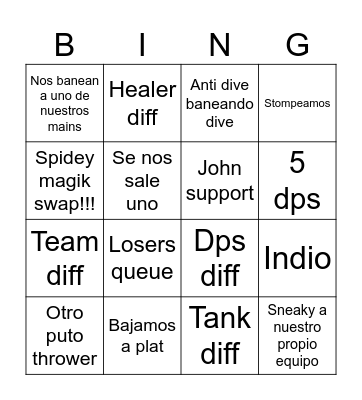 Diamante Bingo Card