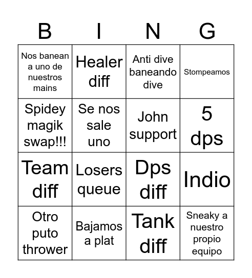 Diamante Bingo Card