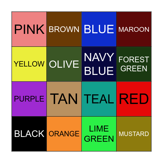 Color Bingo Card
