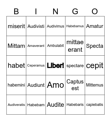 Verb Bingo Card