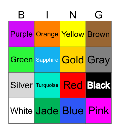 Colors Bingo Card