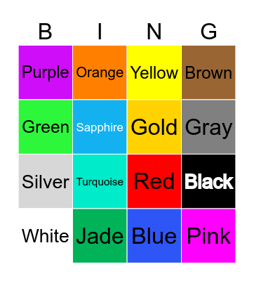Colors Bingo Card