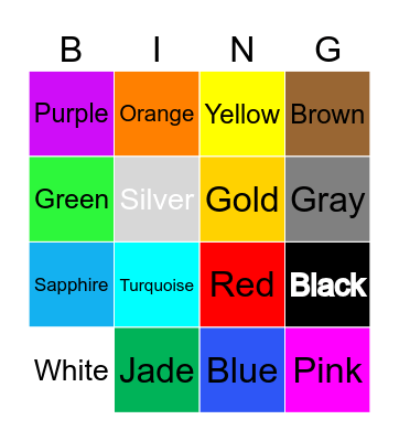 Colors Bingo Card