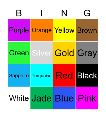 Colors Bingo Card