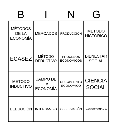 ECONOMÍA Bingo Card