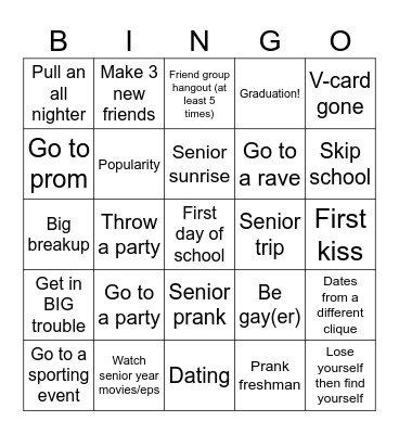 Senior Year Bingo! Bingo Card