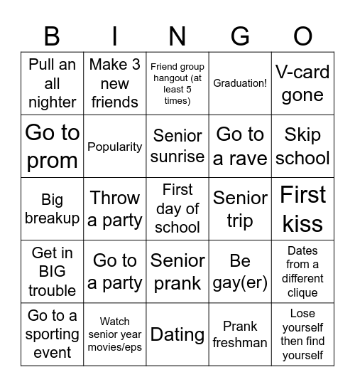 Senior Year Bingo! Bingo Card