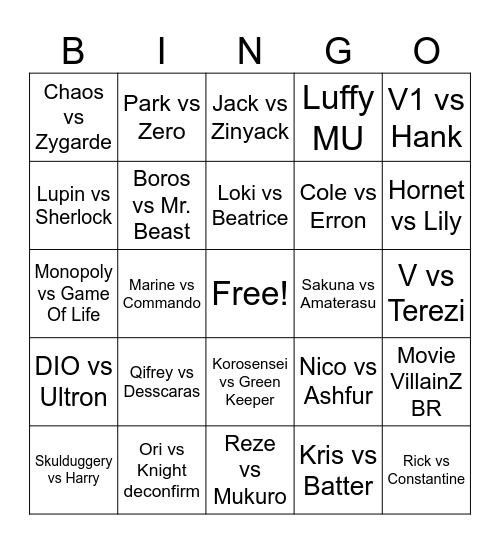 Untitled Bingo Card