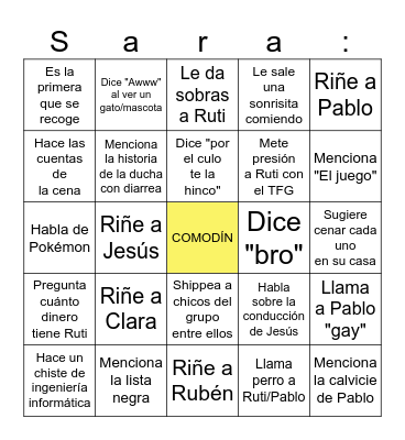 Bingo Sara Bingo Card