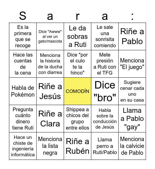 Bingo Sara Bingo Card