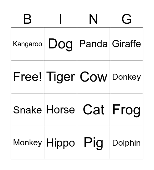 Animal Bingo Card