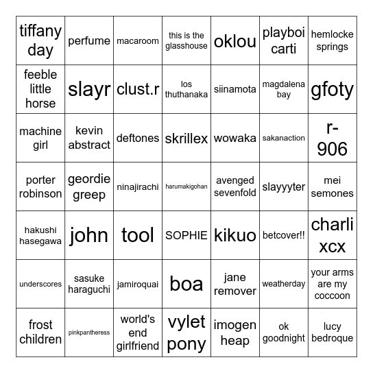 claire music bingo Card