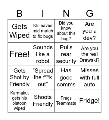 Dev playing Bellum Bingo Card