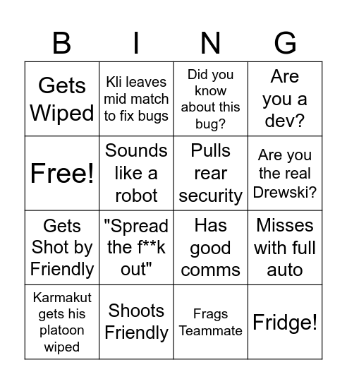 Dev playing Bellum Bingo Card
