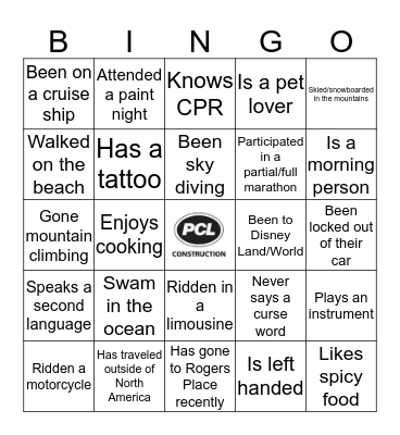 People Bingo! Bingo Card