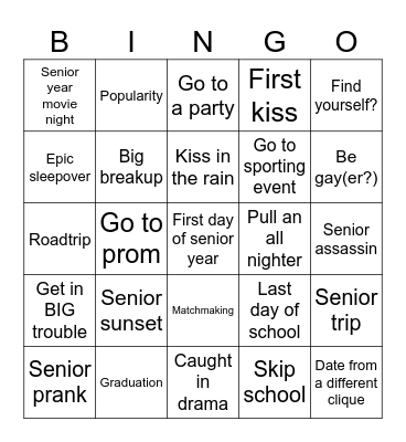 Senior Year Bingo! Bingo Card