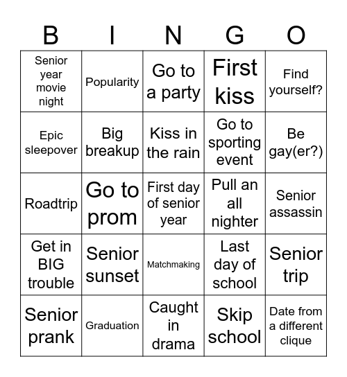 Senior Year Bingo! Bingo Card