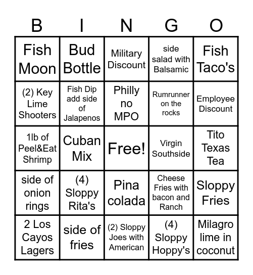SLOPPY JOES SEPTEMBER FUN Bingo Card
