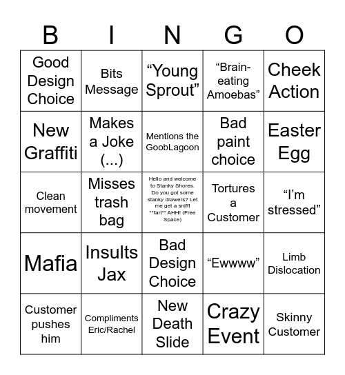 Stanky Shores Bingo Card