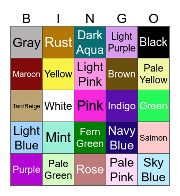 YA Book Cover Color Bingo! Bingo Card