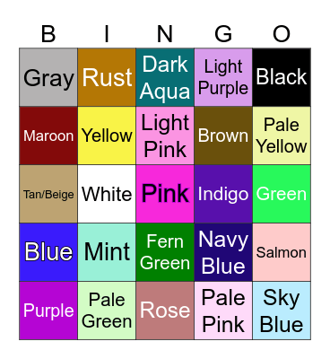 YA Book Cover Color Bingo! Bingo Card