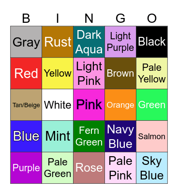 YA Book Cover Color Bingo! Bingo Card