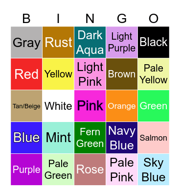 YA Book Cover Color Bingo! Bingo Card