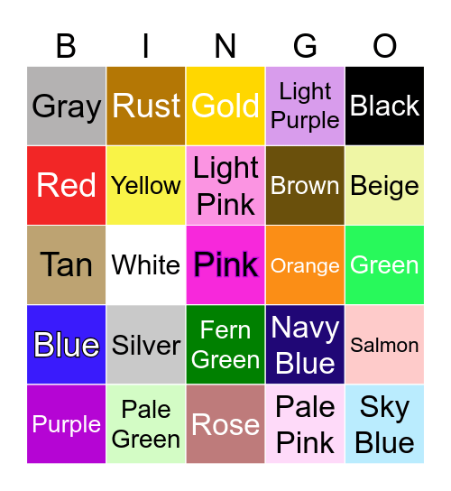 YA Book Cover Color Bingo! Bingo Card