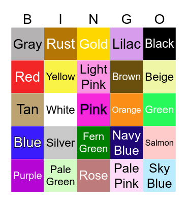 YA Book Cover Color Bingo! Bingo Card