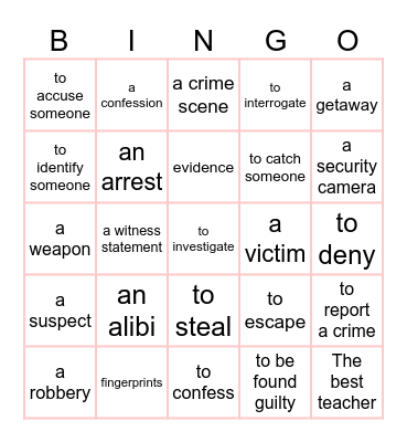 Crime Bingo Card
