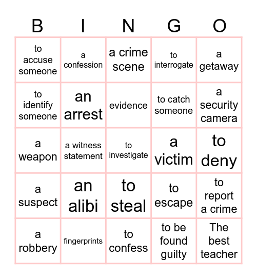 Crime Bingo Card