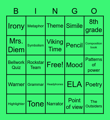 Mrs. Diem's BINGO Card