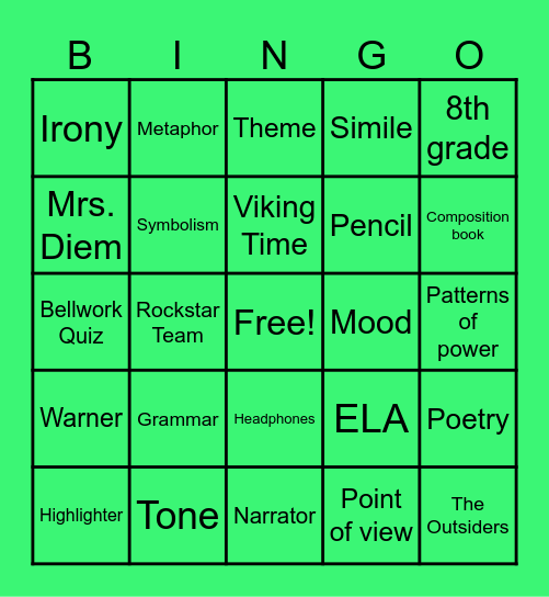 Mrs. Diem's BINGO Card