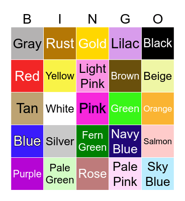 YA Book Cover Color Bingo! Bingo Card