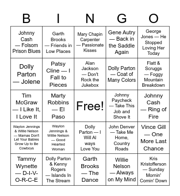 Classic Country Bingo Card