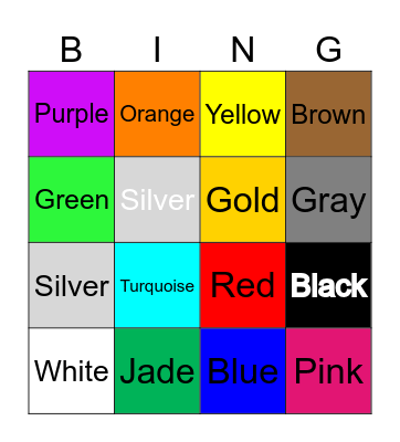 Colors Bingo Card