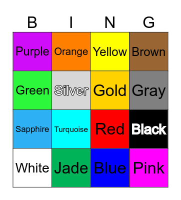 Colors Bingo Card