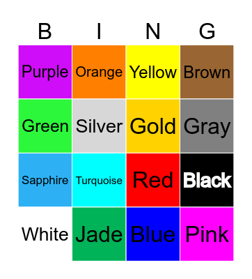 Colors Bingo Name Bingo Card