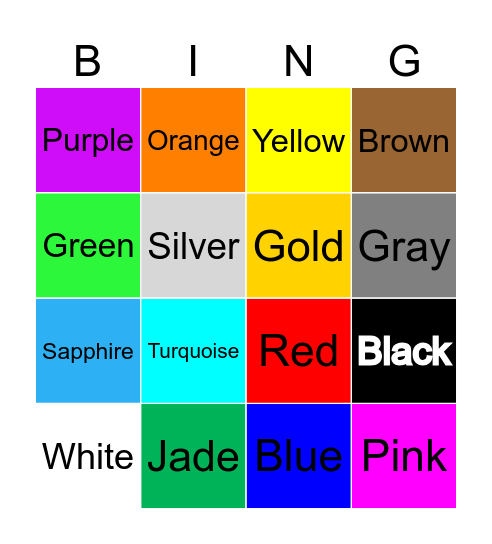 Colors Bingo Name Bingo Card