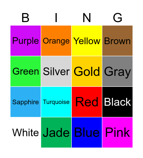 Colors Bingo Name Bingo Card