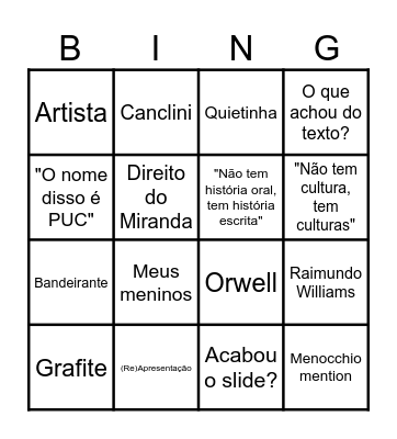 Bingo Cultural e Representativo Bingo Card