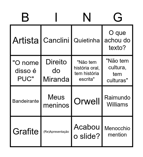 Bingo Cultural e Representativo Bingo Card