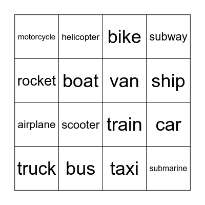 Transportation Bingo Card