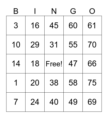 Untitled Bingo Card