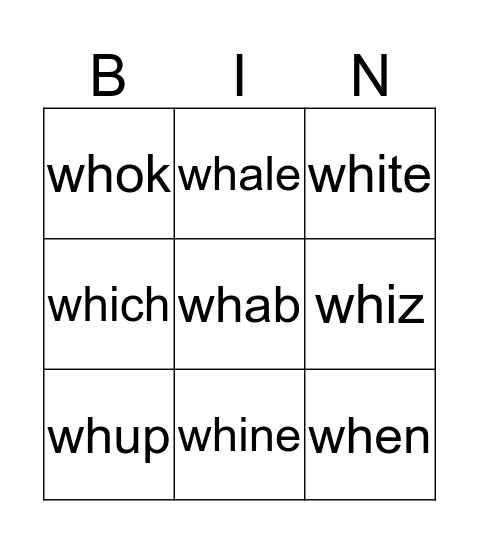 wh Bingo Card